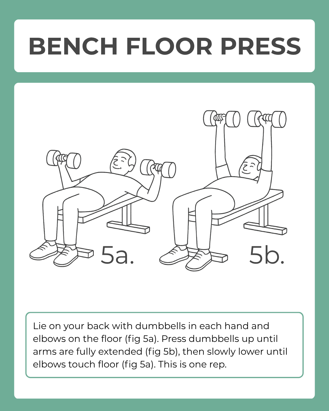 Diagram of a bench floor press exercise on a green background
